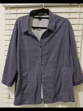 Ashley Stewart Navy Polka Dot Button-Up Jacket